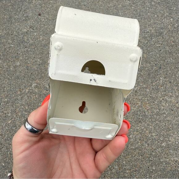 Vintage Tin Match Box Holder White and Black Wall-Mounted Holder - Picture 3 of 5